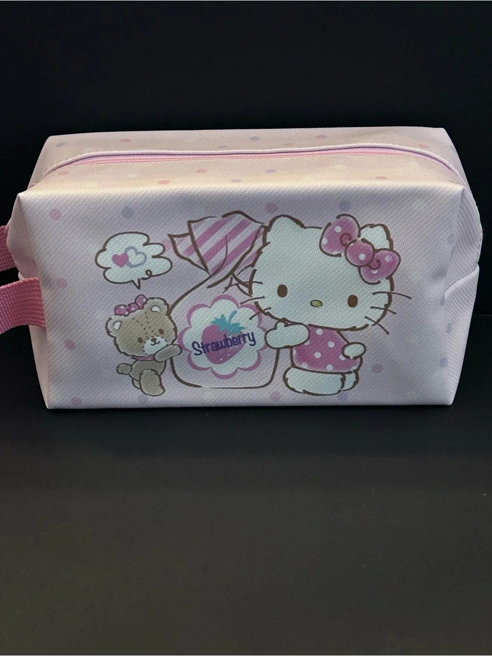 Sanrio Hello Kitty Pink Strawberry Toiletries, Cosmetic or Small Toy Bag Pouch